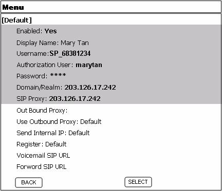 Figure 1: Settings on SIP Proxy Menu STEP 2 Configuring the SIP Setting 1.