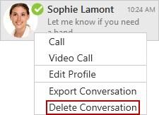 To delete a conversation using the short-cut menu Windows only 1.