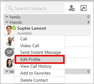 Contacts The Contact Profile (Windows) or the Contact Editor (Mac) window opens. 2. Click the drop-down arrow in Group.