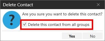 Delete these contacts from all groups selected. Click Yes. The contacts are deleted.