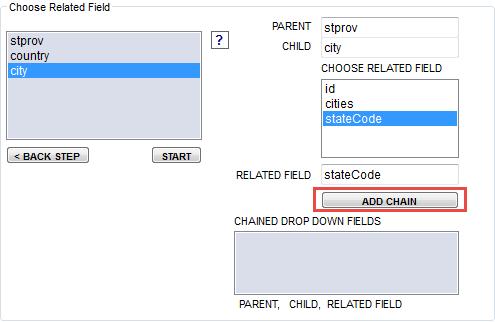 Once you have filled in the 3 required fields then click on the Add Chained DropDown button.
