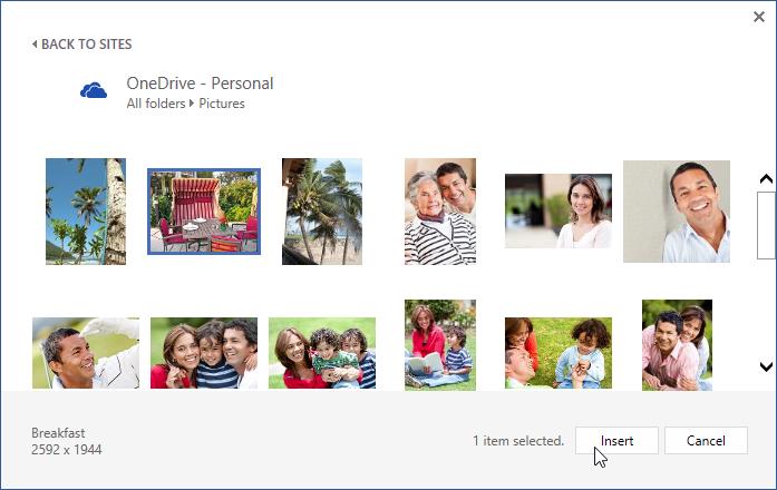 OneDrive: You can insert an image stored on your OneDrive.