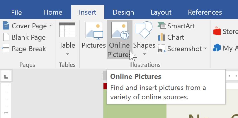 3 The Insert Pictures dialog box will appear. 4 Choose Bing Image Search or your OneDrive. In our example, we'll use Bing Image Search. 5 Press the Enter key.
