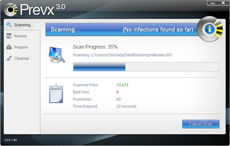 technology which has the simultaneous benefits of dramatically reducing scan times and allowing much more effective detection of rootkits and stealth malware. Prevx 3.