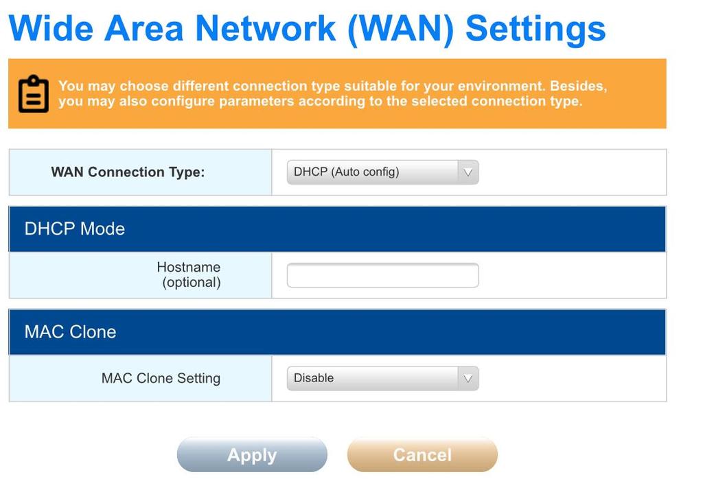 Figure 2-9 WAN DHCP setting Router uses this dynamic IP as WAN connection type.