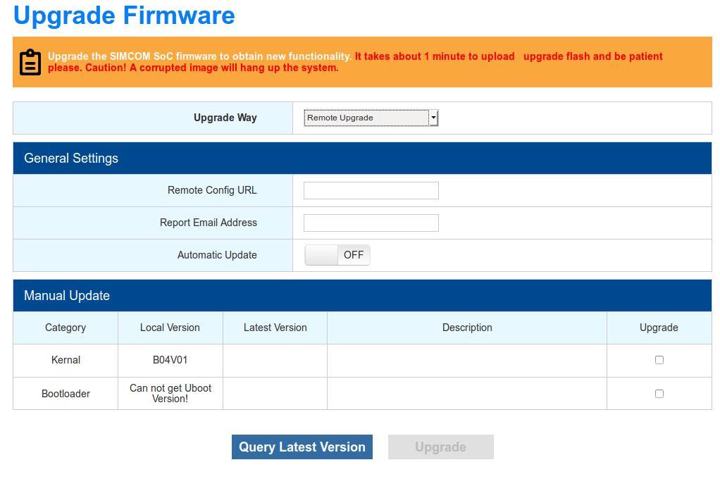 Figure 2-42 Remote manual upload firmware Remote config URL: URL format must be http://xxxxx. #IP# indicate extern IP, #MC# indicate MAC address of localhost WIFI, #SN# indicates SN of device.