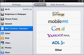 Follow these steps to set up an IMAP or POP account: 1. First, tap the Settings icon on the Home screen. 2.