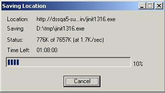 While the Oracle JInitiator installation file is being saved, the Saving Location dialog is displayed. Figure 2 11 Saving Location dialog 6.