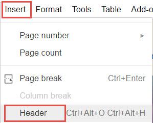Headers & Footers Google Docs Insert a Header 1.