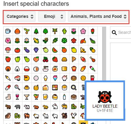 To the left of the each Special Characters dialogue box, click the drop-down arrow to search the character list. 5. To narrow down search results, use the additional search options as offered.