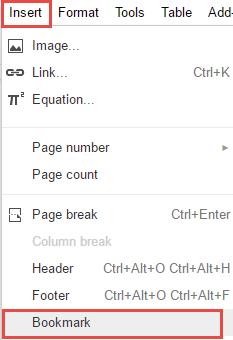 Bookmarks Use bookmarks to link within a document to a specific section or page. Create a Bookmark 1.