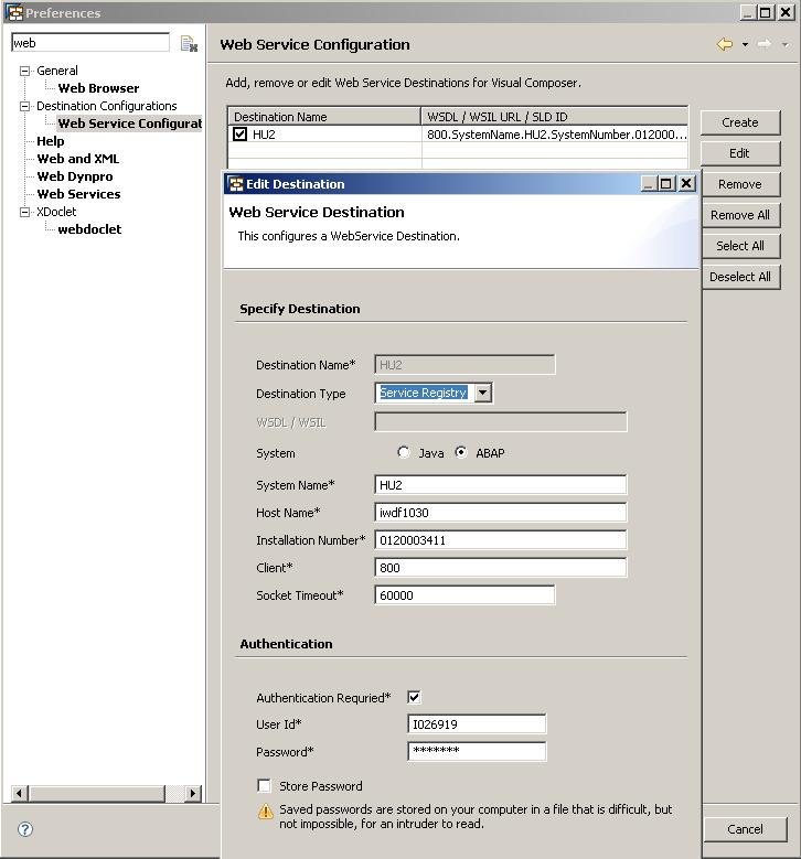 2. In the 'Web Service Configuration' create any of the