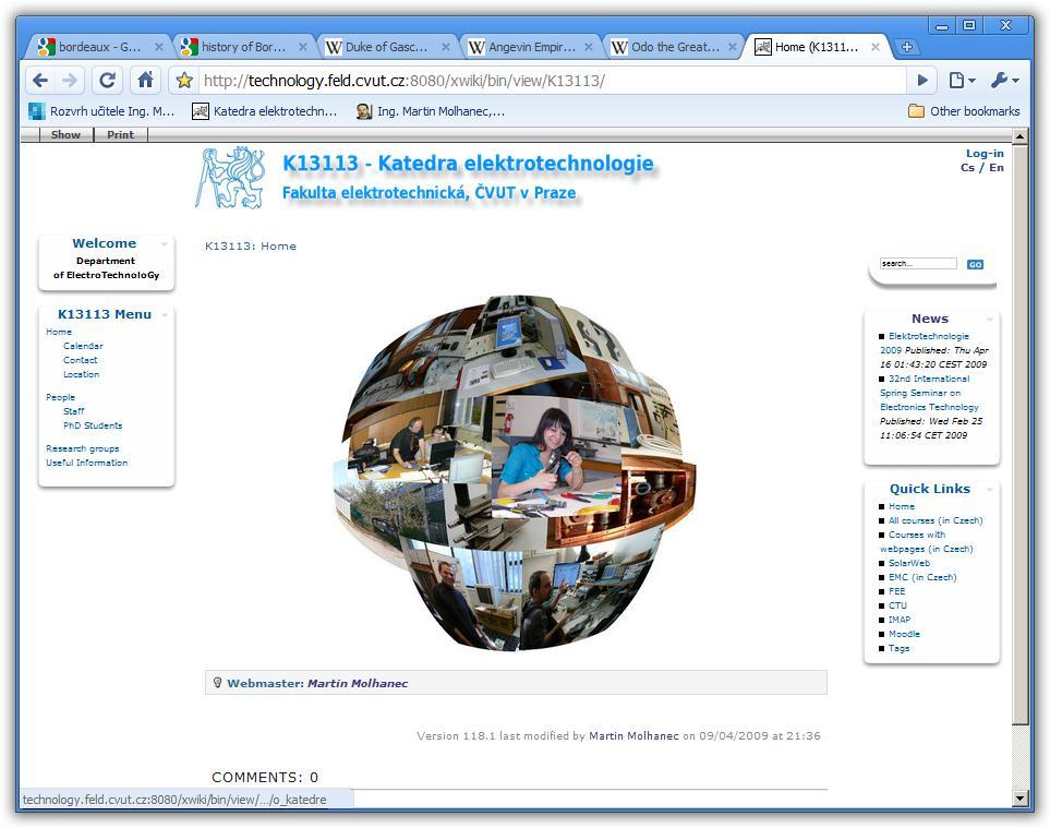 Fig. 2. Snapshot of the departmental web EDUBASE Another part of our educational support is Edubase. It is a commercial client-server computer programme for student examinations.