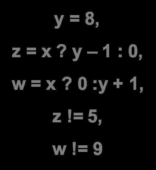 y 1 : 0, w = x? 0 :y + 1, z!= 5, w!