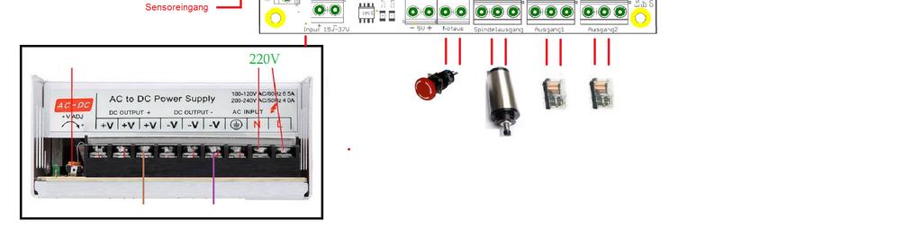 reference switch, 2 relay outputs, spindle relay output (can also be used differently).