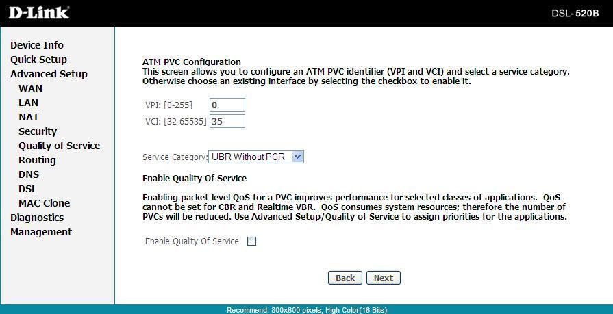 Section 9 - Advanced Setup ATM PVC Configuration VPI/VCI: These values are required for all DSL connection types and are provided by your ISP.