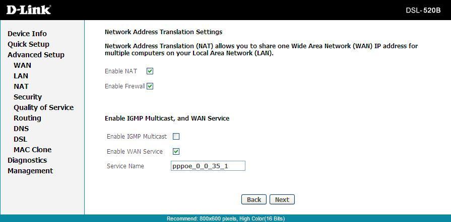 Section 9 - Advanced Setup Network Address Translation Settings (PPPoE) Enable NAT: Select if you would like to share your internet connection.