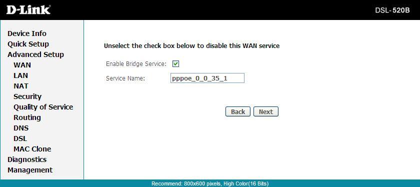 Section 9 - Advanced Setup Bridging Enable WAN Service: This option is Enabled by default.