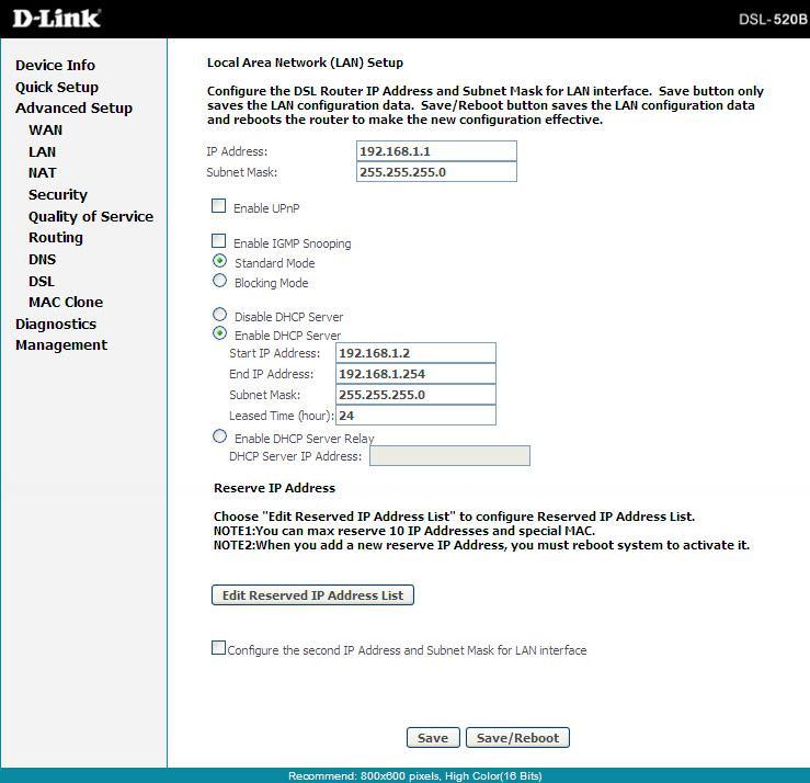 Section 7 - Device Info LAN You can configure the DSL Modem IP address and Subnet Mask for the LAN interface.