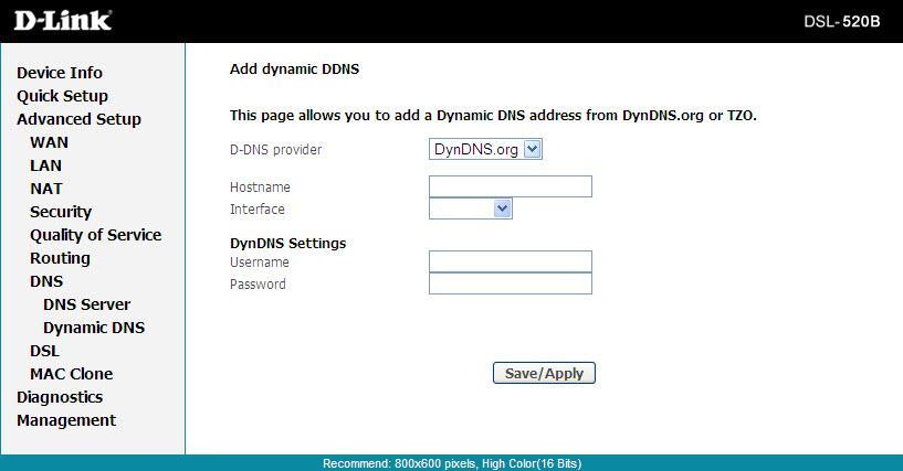 Section 9 - Advanced Setup In this interface, you can modify the Dynamic DNS settings.
