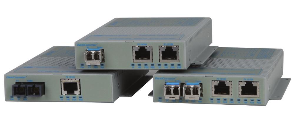 The OmniConverter FPoE/SL is a cost-effective media converter that provides up to 15.40W PoE (IEEE 802.3af) per RJ-45 port and supports frame sizes up to 2,000 bytes.