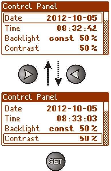 setting into 60 s - press the SET button, the prompt will move to the end of the line - with > or < set the demanded