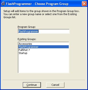 5. Select the program group this application will reside in,