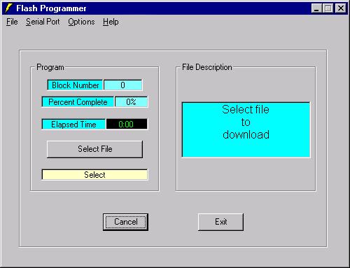 2. Start the FlashProgrammer program by clicking Start>Programs>FlashProgrammer. An introduction window displays and then the following window displays: 3.