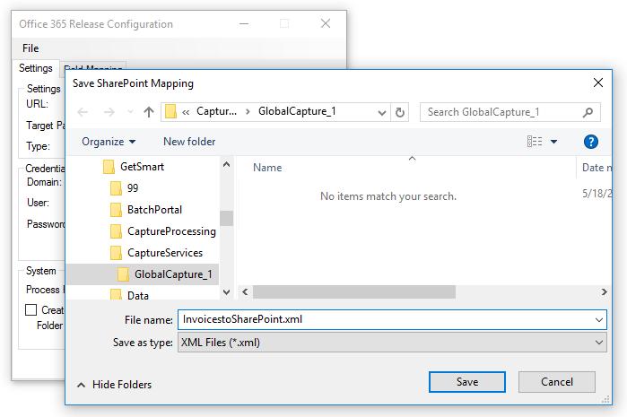 For OneDrive deployments, the Field Mapping tab can be ignored. 6. On the Settings tab, click Save. 7. When prompted for a filename, enter the same SPXML_<YourMappingFileNameHere>.
