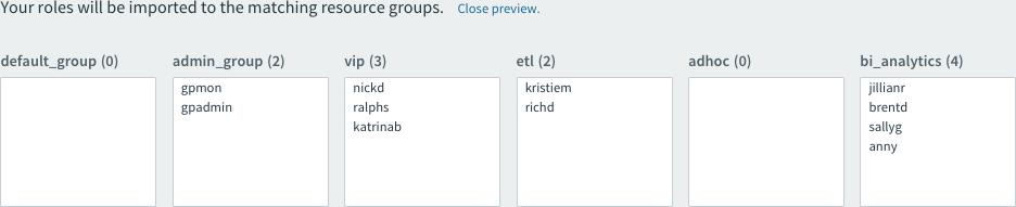 If you want to set up resource groups later, you can click SKIP IMPORT. Only the default_group and admin_group resource groups are created.