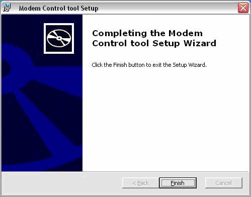 10. Press Finish in the opened dialog box Modem Control tool Setup. The installation is done; 3.