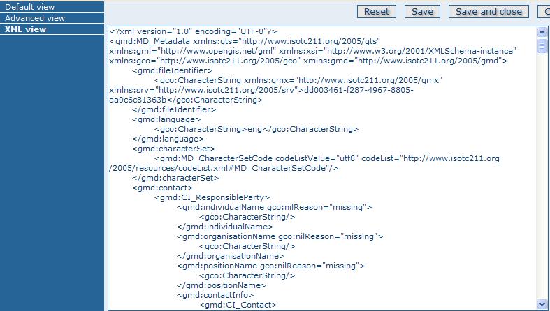 XML View: shows the metadata in the hierarchical structure using XML as in Figure 3. The XML structure is composed of tags and corresponding closing tags.