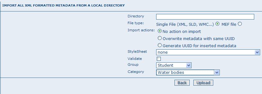 If you choose the button Copy/Paste, you will reach the page showed in Figure 5, here you could directly copy or paste your metadata record to perform a XML insert.