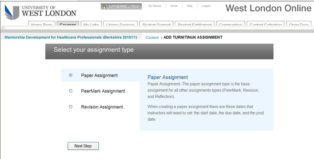 Within your module in Blackboard, choose Assignments from the menu on the left, then choose Assessments > TurnitinUK Assignment.
