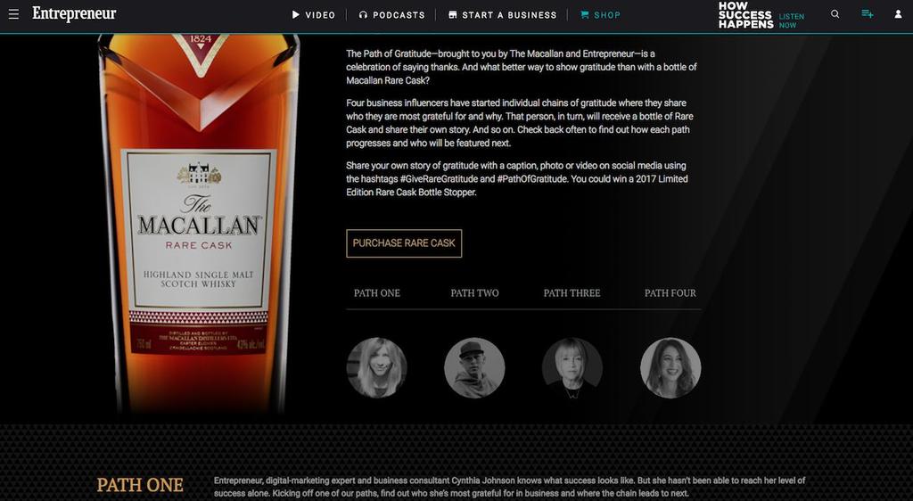 To go back to the Macallan Scotch example, this is the landing page that explains the sponsorship promised in the ad.