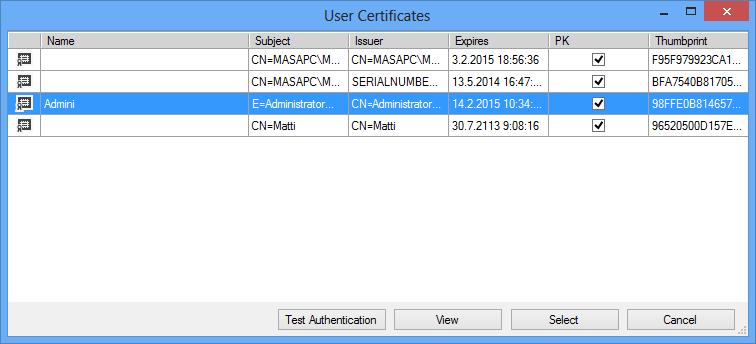 Select authentication certificate using Select authentication certificate for management menu item on the Settings menu.