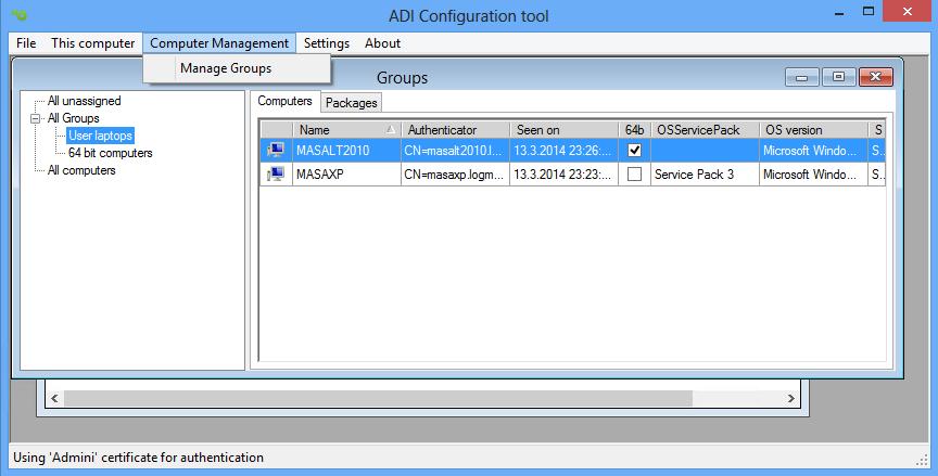 Perform management functions by first activating context menu with right mouse click. Assigning programs to computers Computer management is done using Groups console.