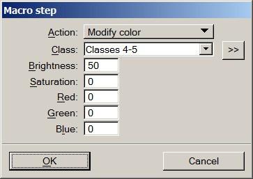 'Modify color' Macro Action Adjust color values of laser points Brightness Saturation Grey balance Adjustment