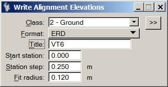 Write Alignment Elevations Writing laser elevations along an alignment User identifies two alignment vectors (can be same): Alignment to write Center alignment providing stationing Moves along