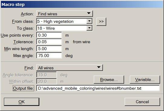 Find Wires in Macros Find wires added as macro action Produces two results: Classifies points into wire class
