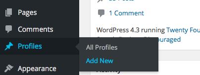 On if you are on the front of your blog choose Profile from the New menu on the Admin bar. Editing a Profile The Add new profile page will let you do the following: 1. Name the Profile 2.