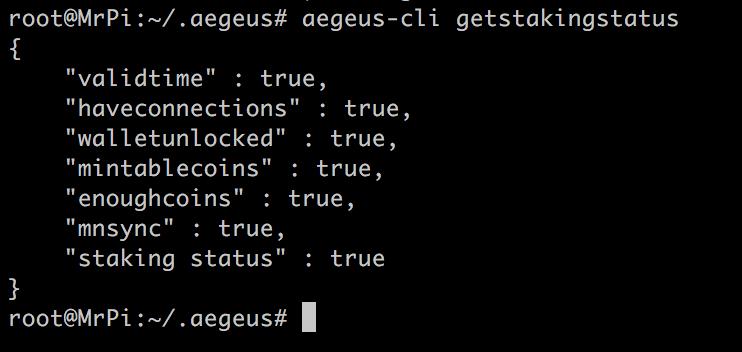 The Future of Data Management Page 31 of 32 Check if the wallet is staking aegeus-cli getstakingstatus All these outputs must show true for
