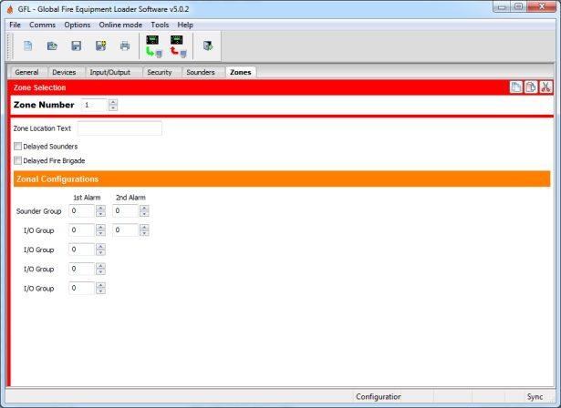Zones tab Select which zone you are configuring with the