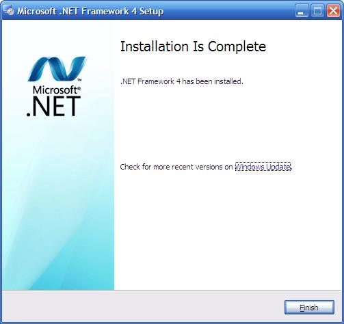 When the MS.NET Framework installation is completed, the computer needs to be re-booted.