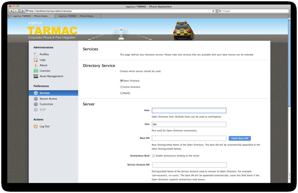 Connecting to your directory service TARMAC requires access to your directory service to personalize individual ios configuration profiles.