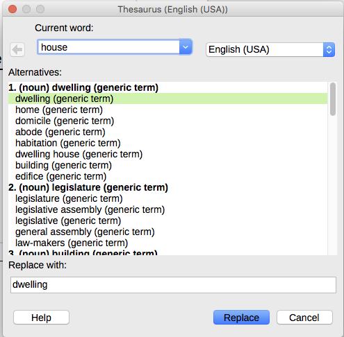 Note If the current language does not have a thesaurus installed, this feature is disabled.