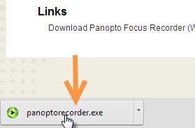 On the Panopto Focus Content screen, under Links right click on <Windows> and select <Open link in new tab> 2. An Opening panoptorecorder.exe pop-up will appear. Click <Save file> 2.