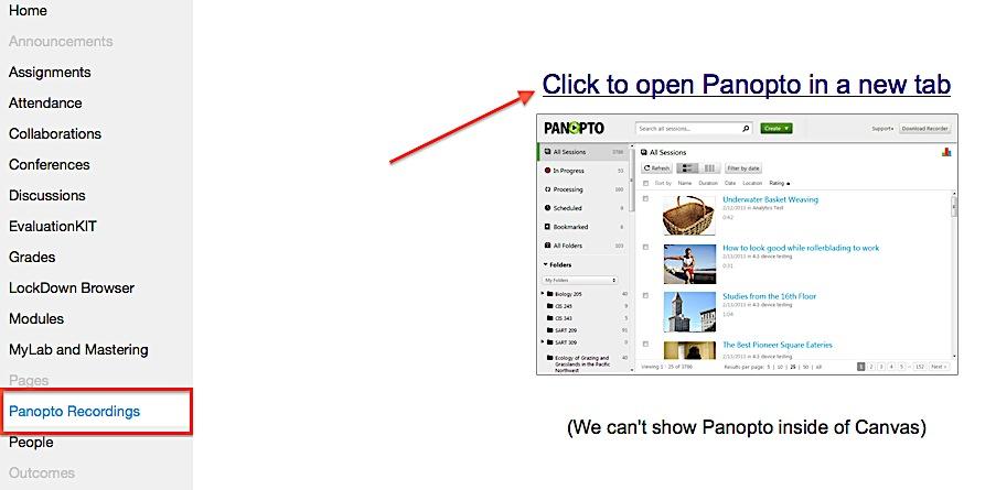 Now you are able to select Panopto Recordings, seen within the lefthand column.