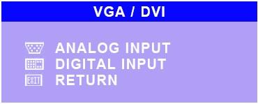 G-4 OSD TRANSPARENCY In this function, than could adjust the transparency of OSD display H. VGA / DVI INPUT If select VGA/DVI function on OSD MAIN MENU and push the MENU key.