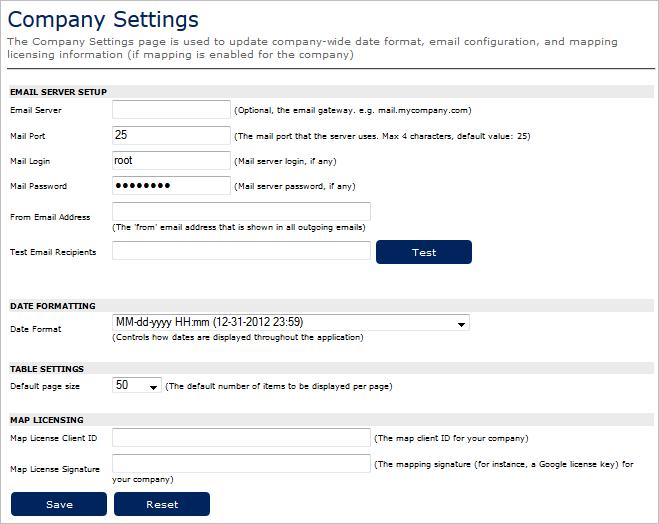 Settings (Company) Clicking the Settings tab under Admin opens the Company Settings page.